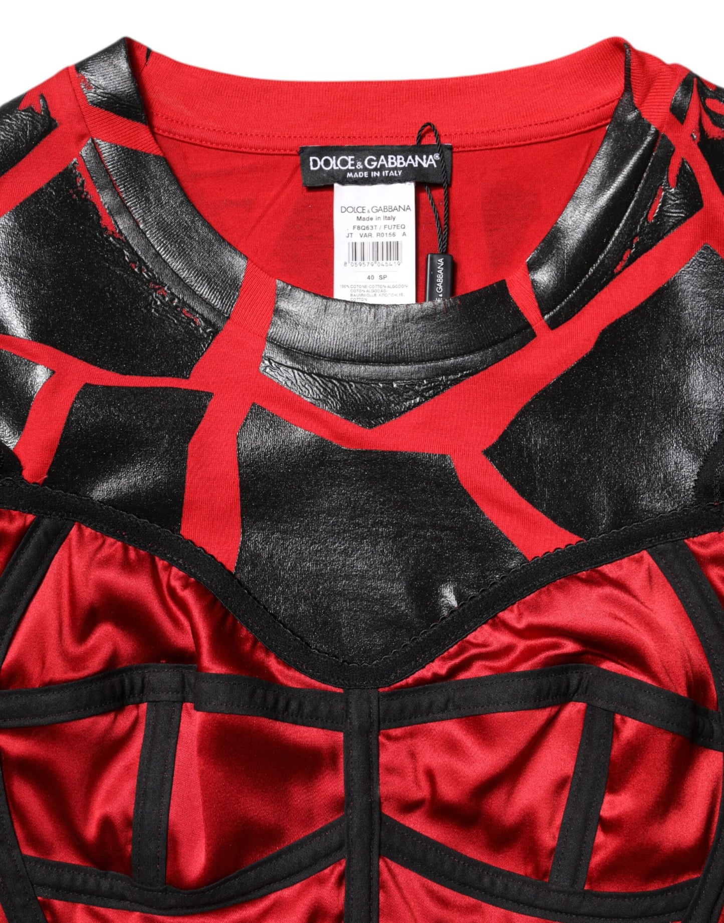Red Black Cotton Bustier Detailing Cropped Top