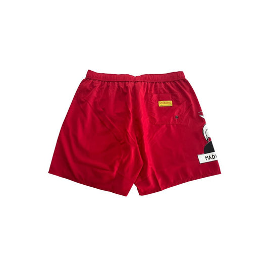 Red Polyester Men Swim Short