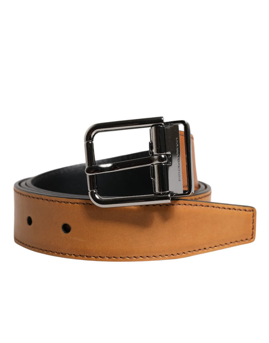 Brown Classic Calf Leather Silver Buckle Belt