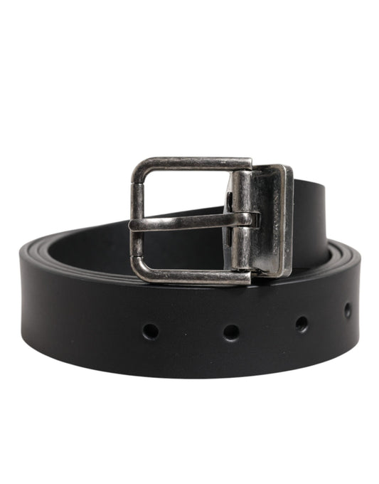 Black Classic Leather Metal Buckle Belt