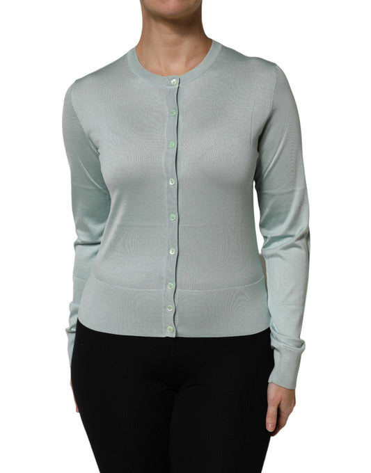 Light Green Silk Button Down Cardigan Sweater