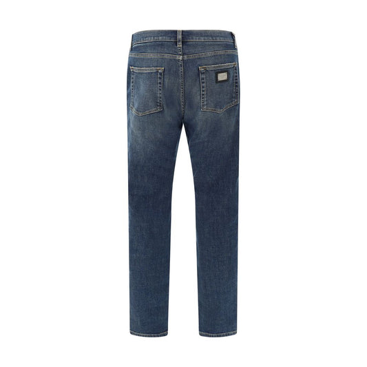 Blue Elastane Straight-Leg Jeans