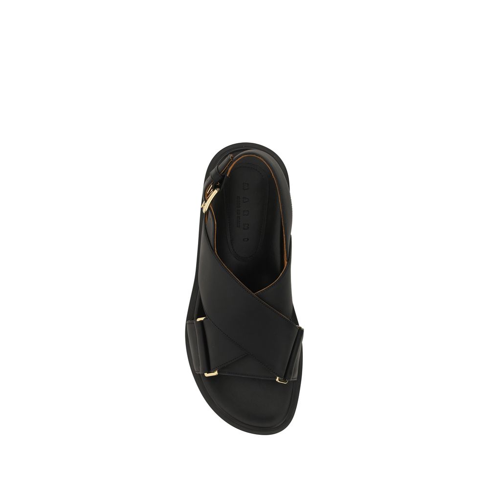 Black Calf Leather Bos Taurus Flat Sandals