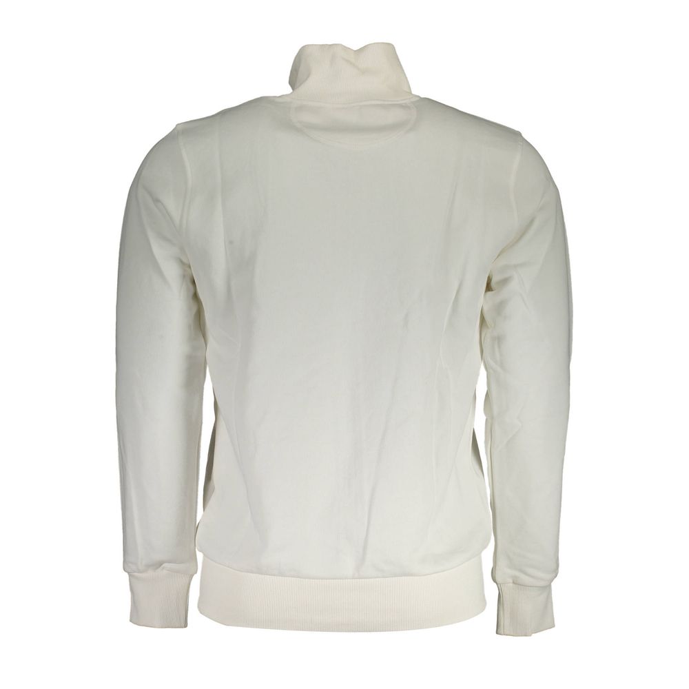 White Cotton Men Sweater With Zip and Pockets