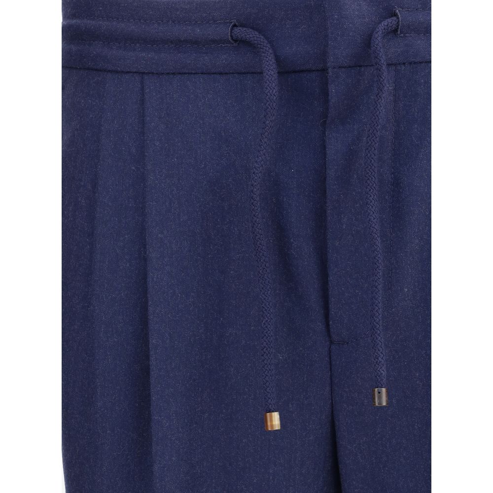 Blue Fleece Wool Casual Pants