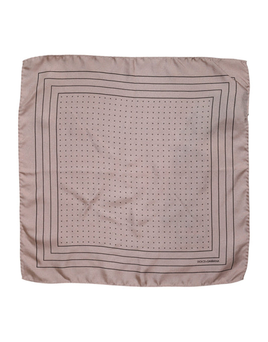 Beige Dotted Silk Square Men Foulard Scarf