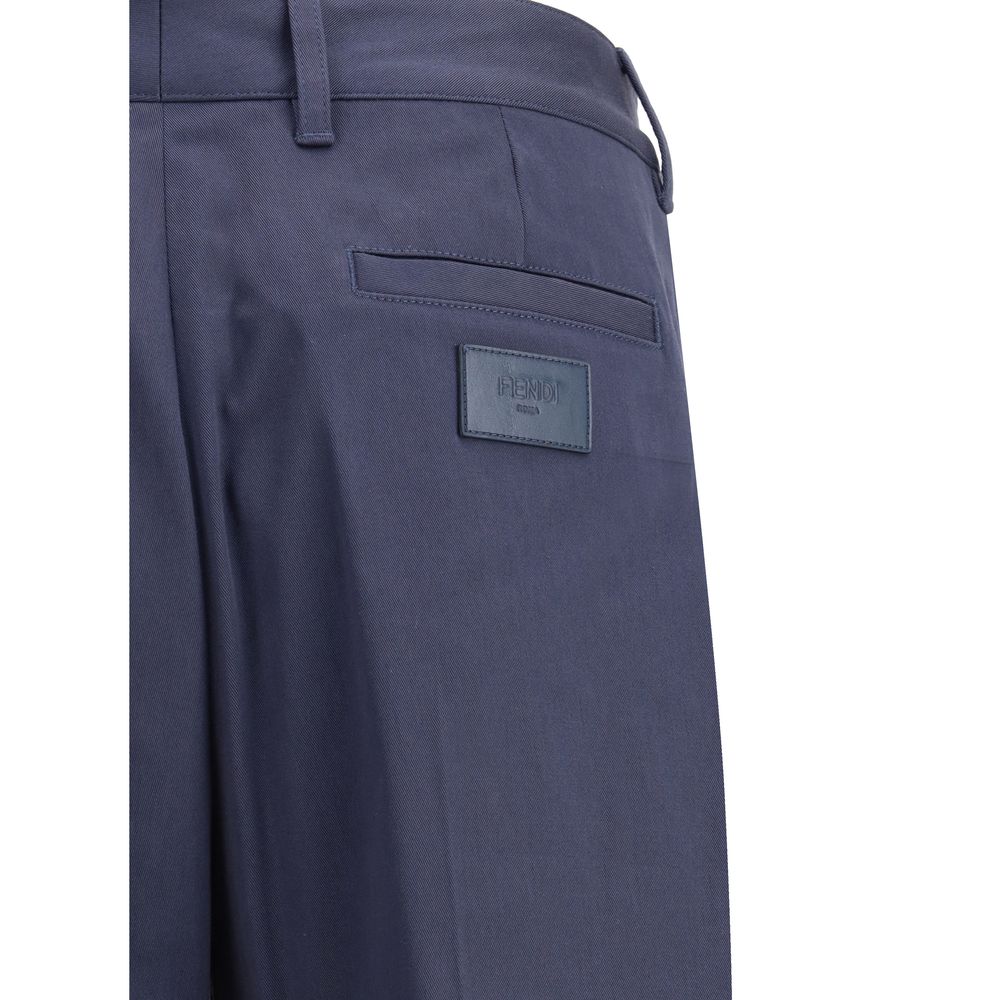 Blue Cotton Casual Pants