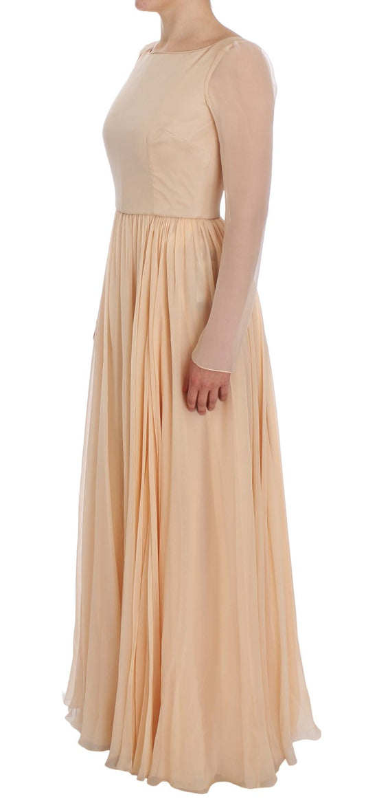 Beige Silk Ball Gown Full Length Dress