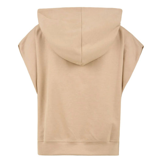 Beige Cotton Women Sleeveless Hoodie