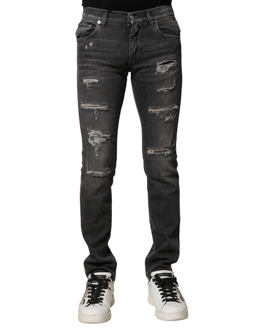 Black Washed Tattered Slim Fit Denim Jeans
