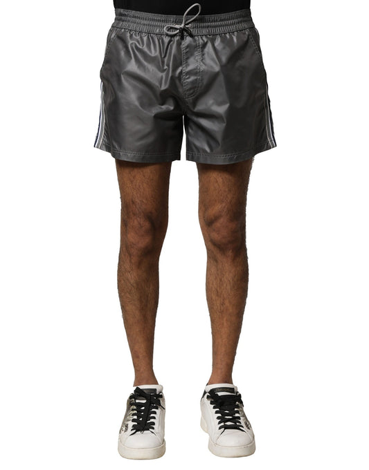 Gray Polyester Mid Waist Casual Bermuda Shorts