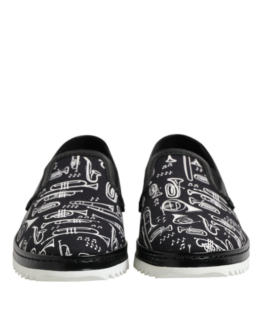 Black Slip On Printed Men Loafers Shoes