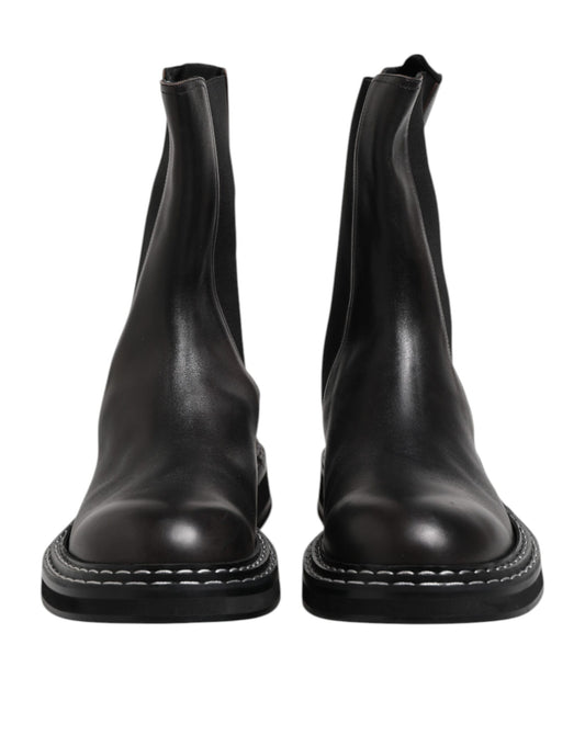 Black Leather Mid Calf Boots Flats Shoes
