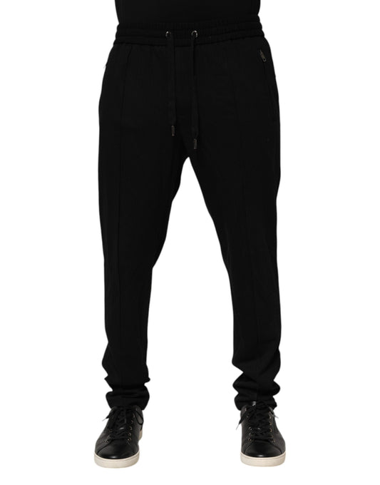 Black Viscose Skinny Logo Men Jogger Pants