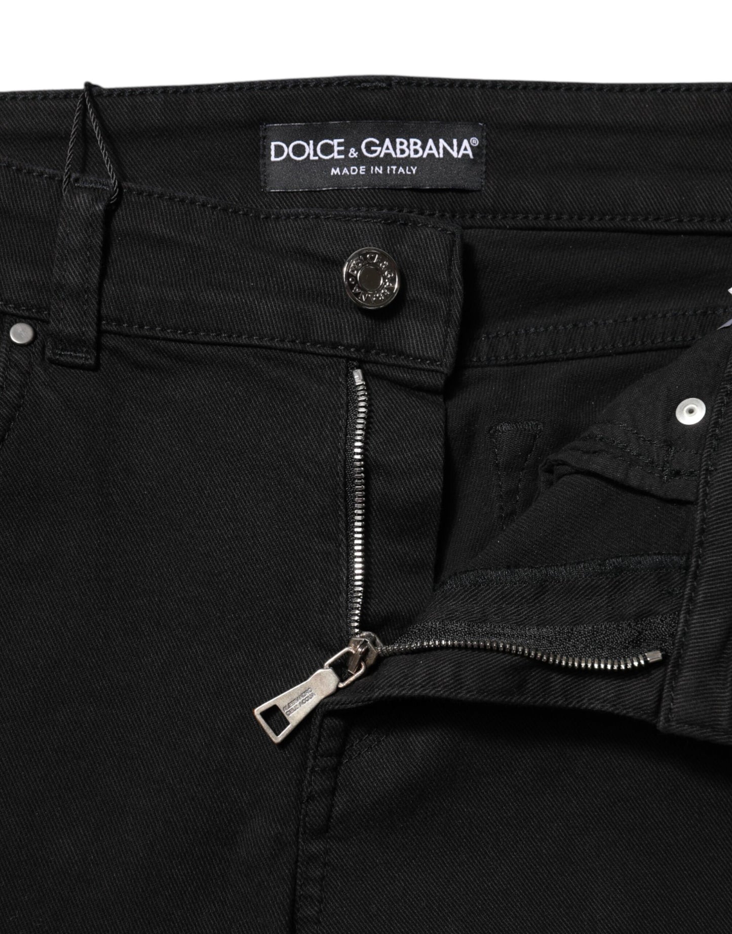 Black Cotton Logo Skinny Mid Waist Denim Jeans