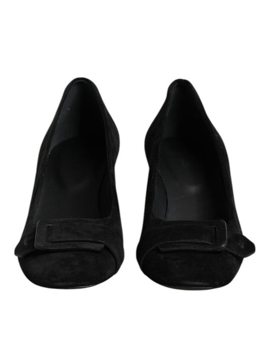 Black Suede Leather Slip On High Heels Pump Shoes