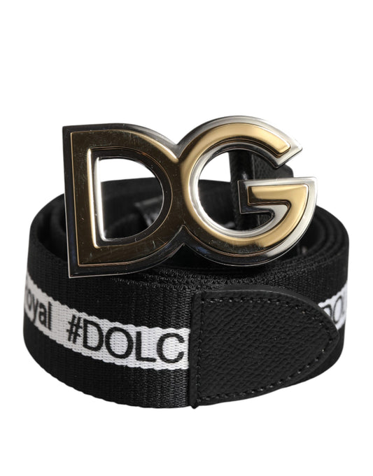 Black Cotton Metal DG Logo Gold Buckle Belt