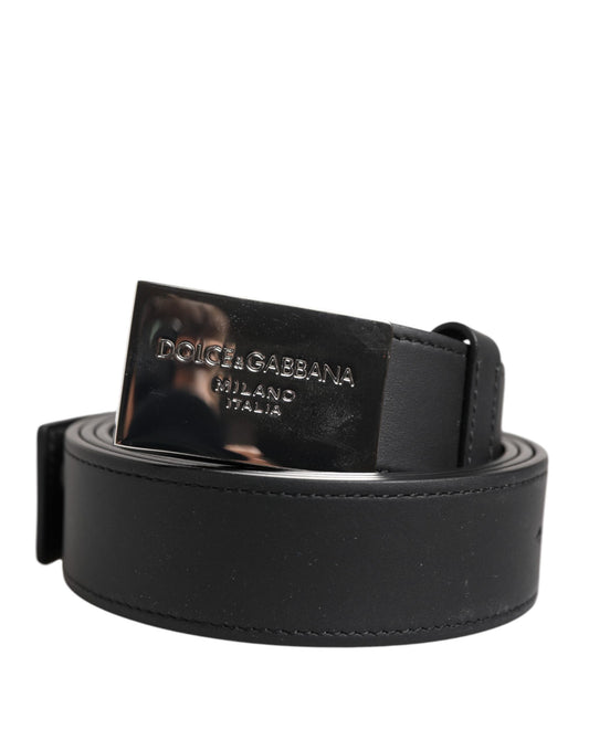 Black Leather Classic Metal Logo Buckle Belt