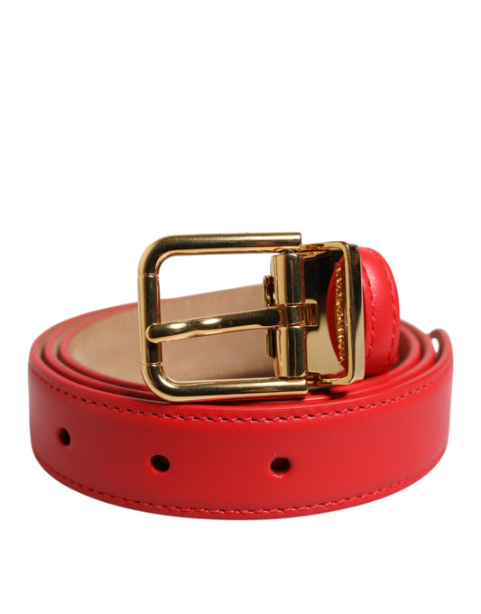 Red Leather Gold Metal Buckle Cintura Belt