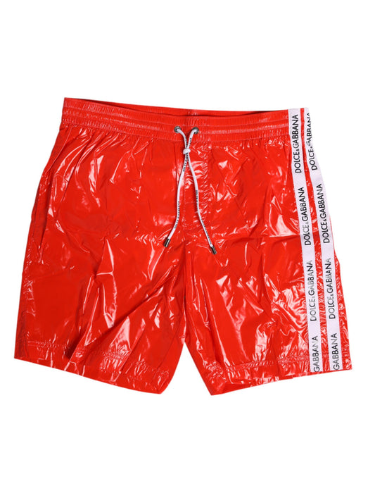 Red Nylon Drawstring Beachwear Shorts Swimwear