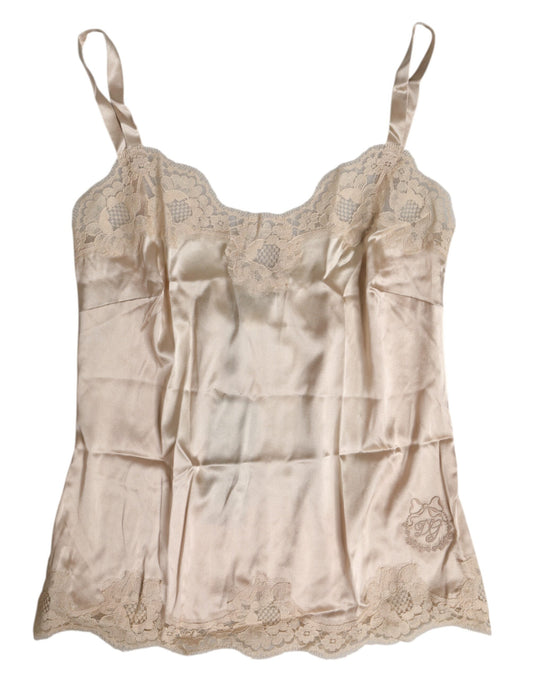 Beige Lace Silk Satin Tank Lingerie Underwear