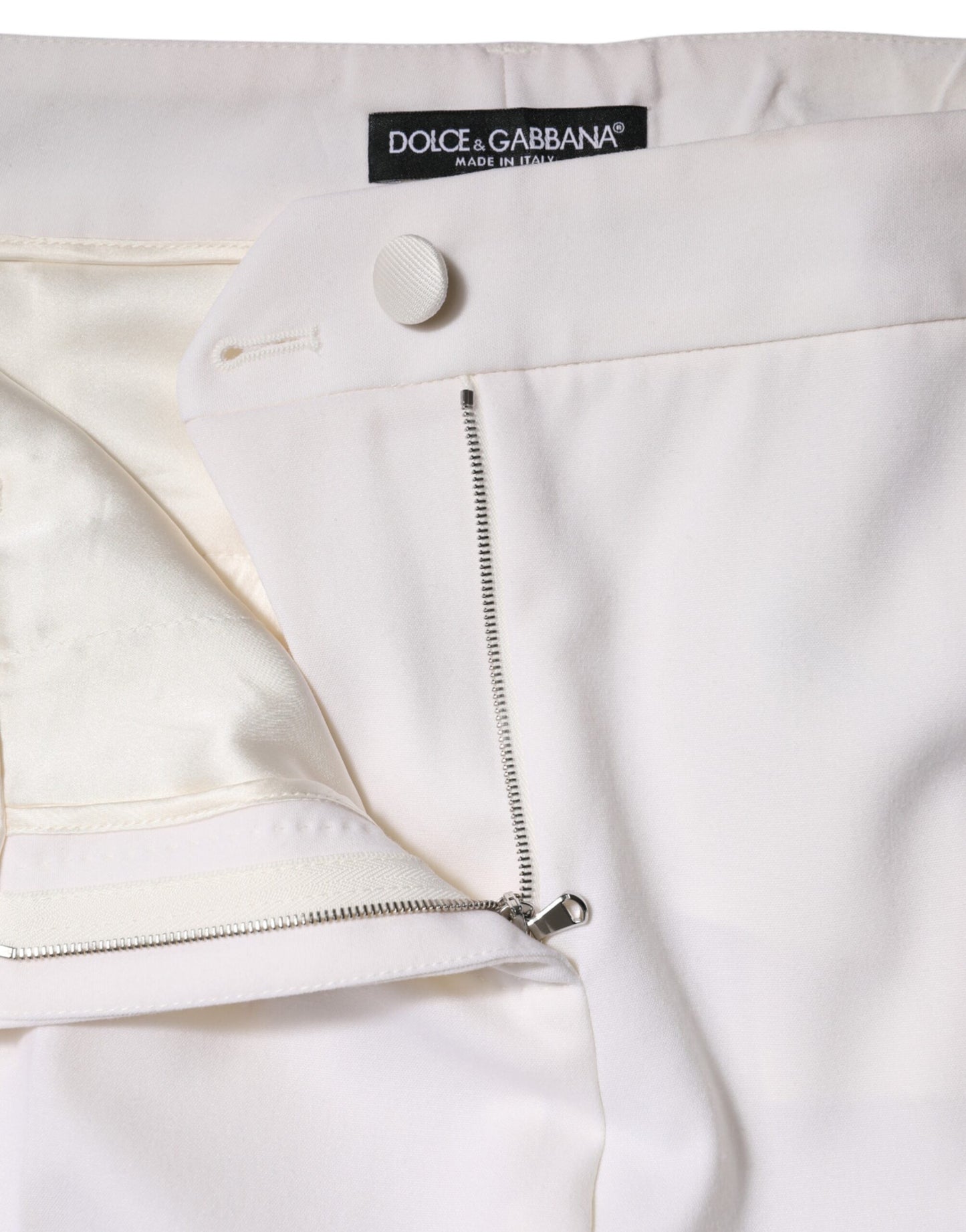 White Wool Mid Waist Tapered Pants