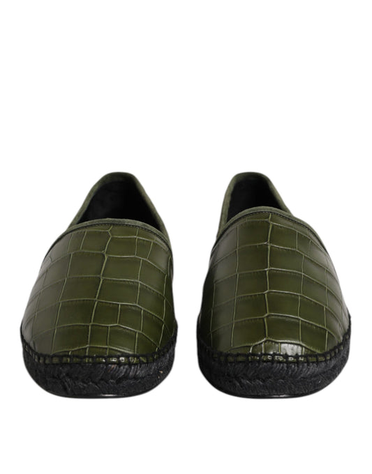 Green Exotic Leather Espadrilles Slip On Shoes