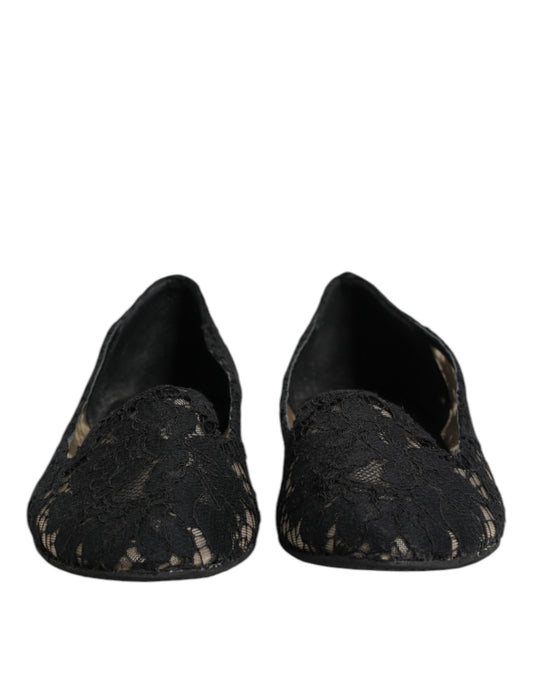 Black Taormina Lace Slip On Flats Shoes