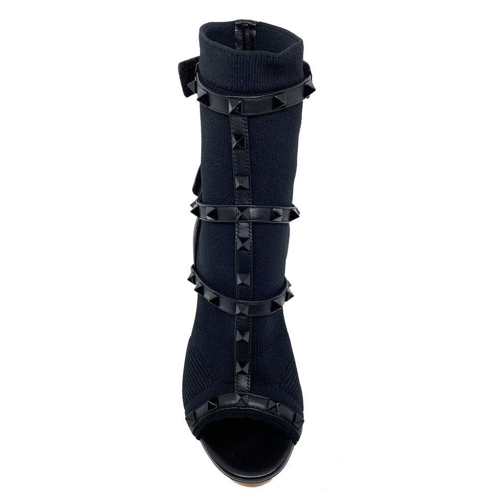 Black Leather Stiletto Heel Sandals