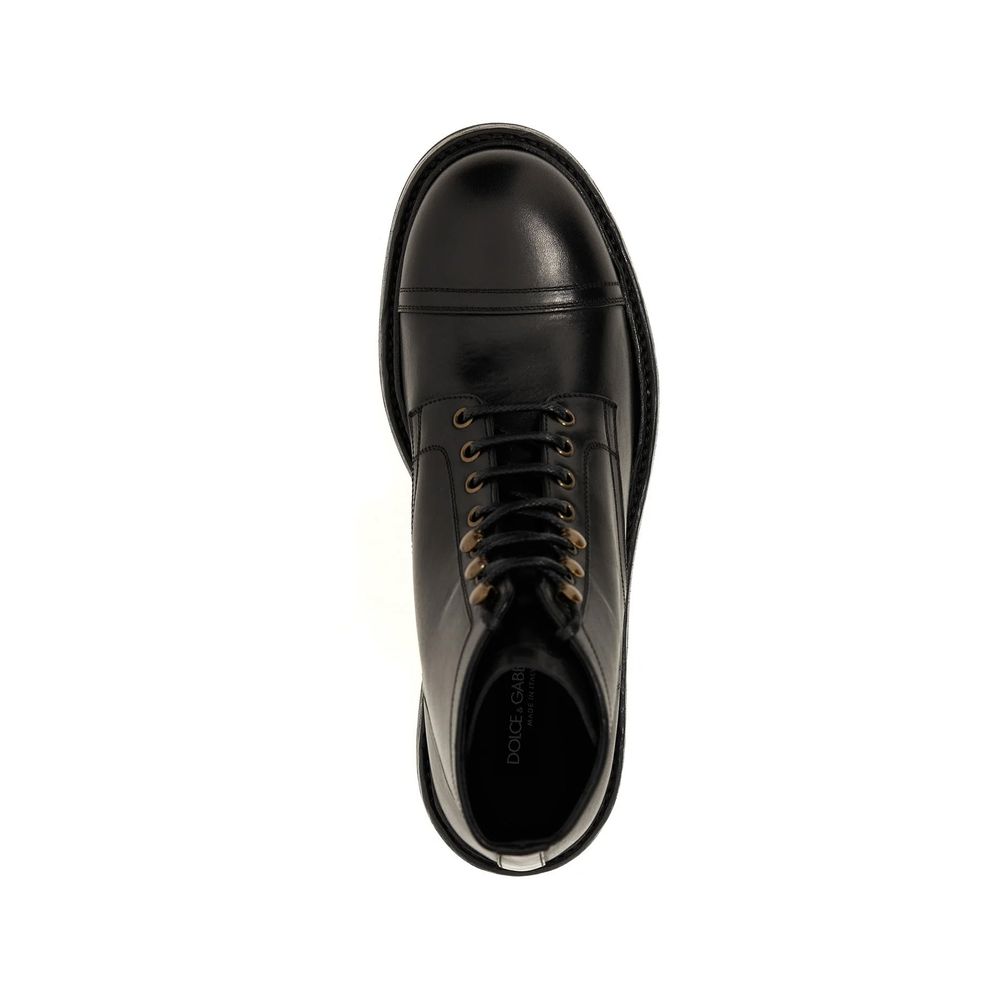 Black Calfskin Lace-Up Boots