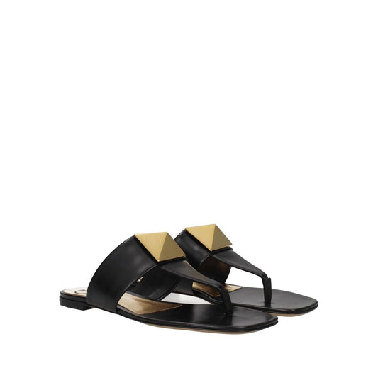 Black Calfskin Strap-On Sandals