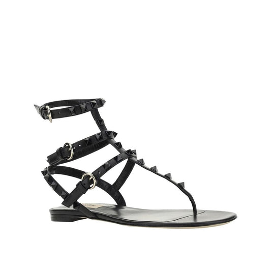 Black Calfskin Flat Sandals