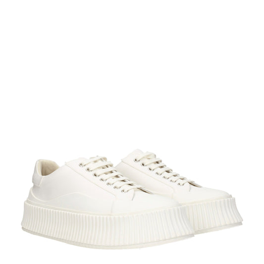 White Fabric Platform Sneakers