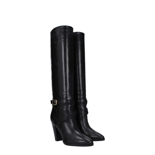 Black Leather High Heel Boots