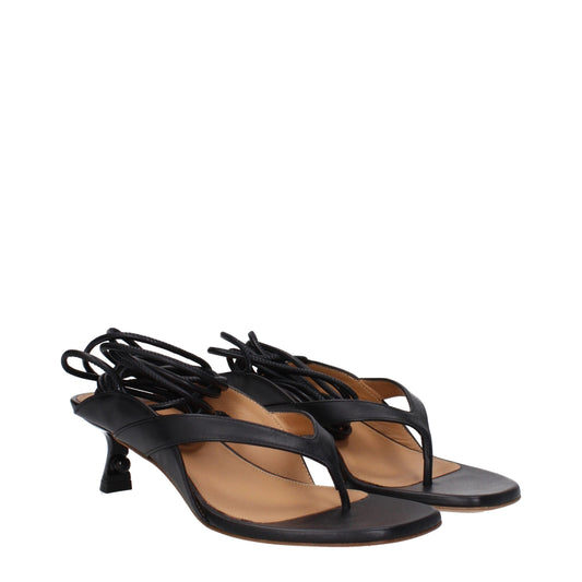 Black Leather Flip-Flop Sandals