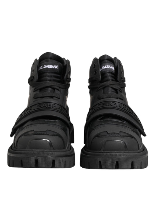 Black Leather Trekking Sneakers Boots Shoes