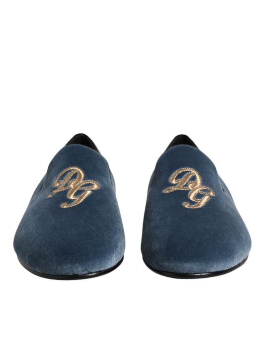Blue Velvet DG Logo Loafers Formal Shoes
