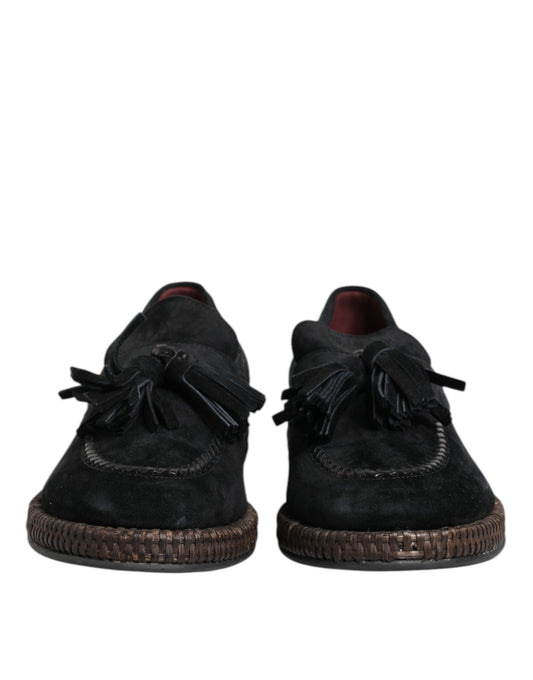 Black Suede Tassel Embellished Loafers Shoes