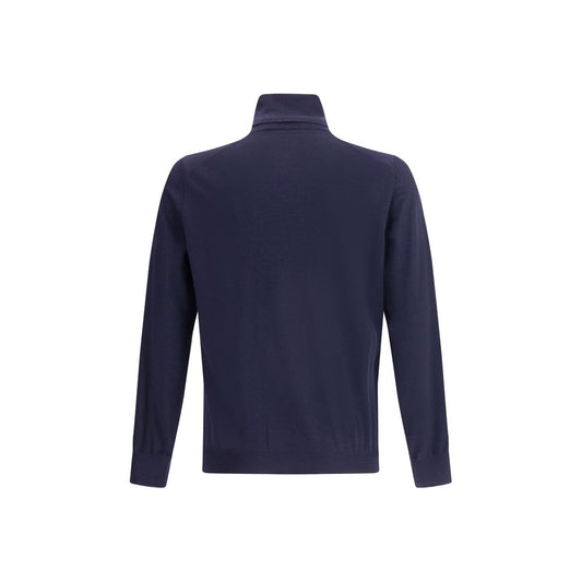 Blue Fleece Wool Turtleneck