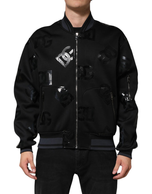 Black Wool Logo DG Mania Men Bomber Jacket
