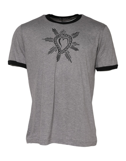 Gray Sacred Heart Cotton Crew Neck T-shirt