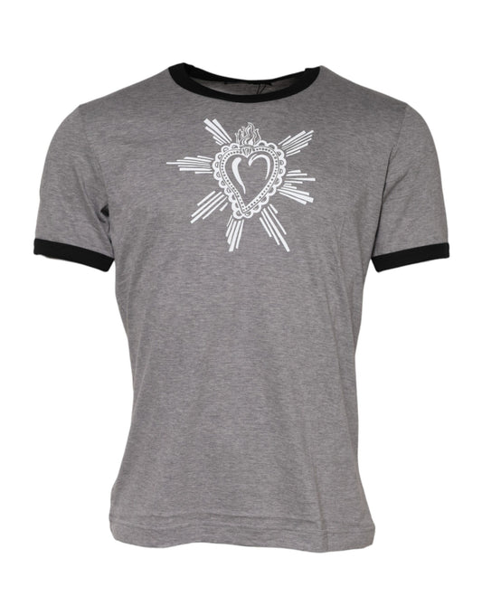 Gray Sacred Heart Cotton Crew Neck T-shirt