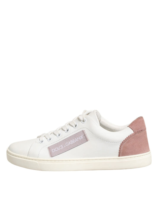 White Pink Leather Low Top Sneakers Shoes