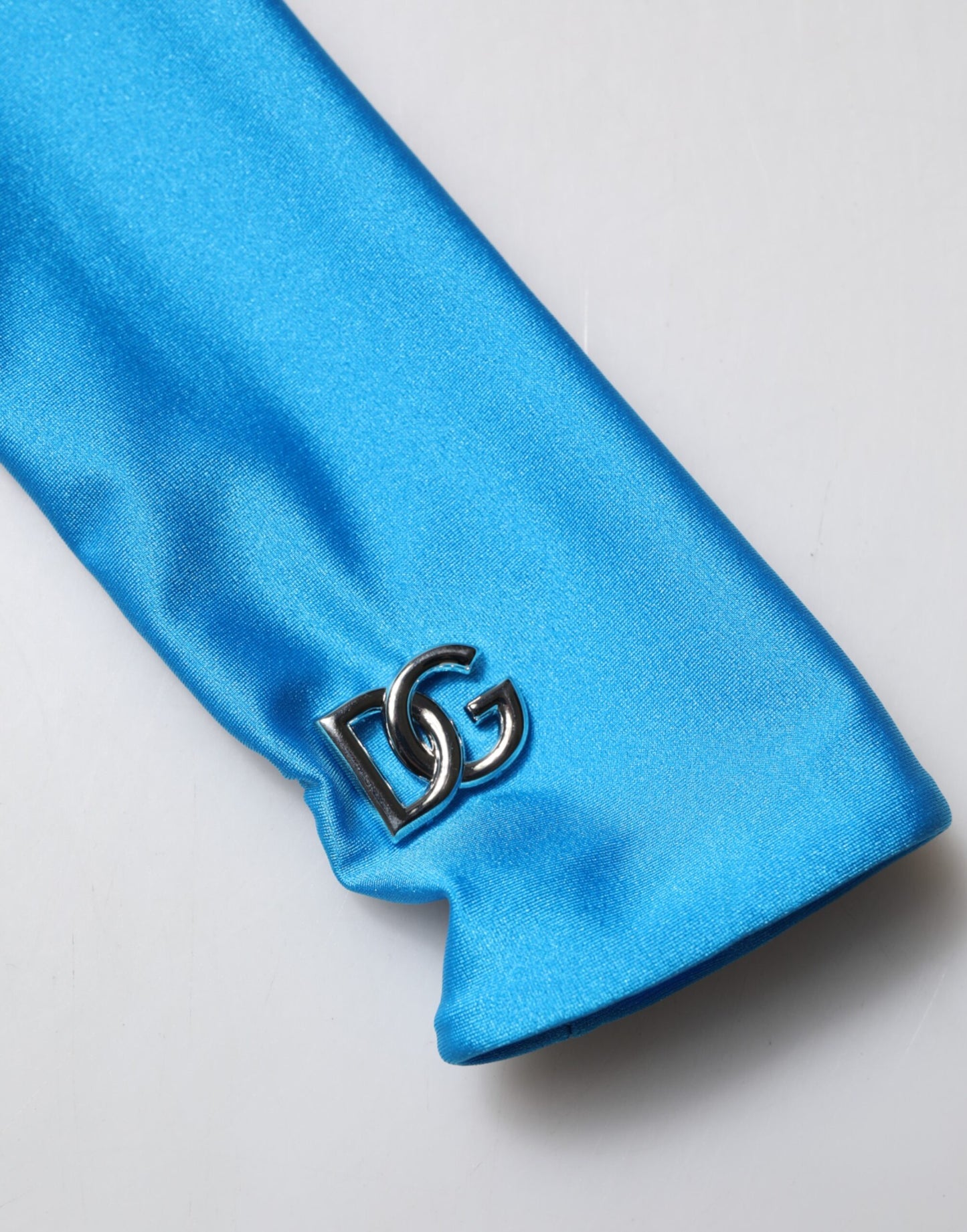 Blue Nylon Turtleneck Bodycon Jumpsuit Dress