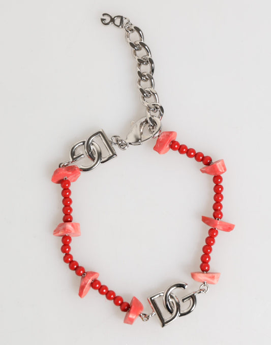 Silver Tone Brass Beaded Resin DG Logo Chain Men Bracelet