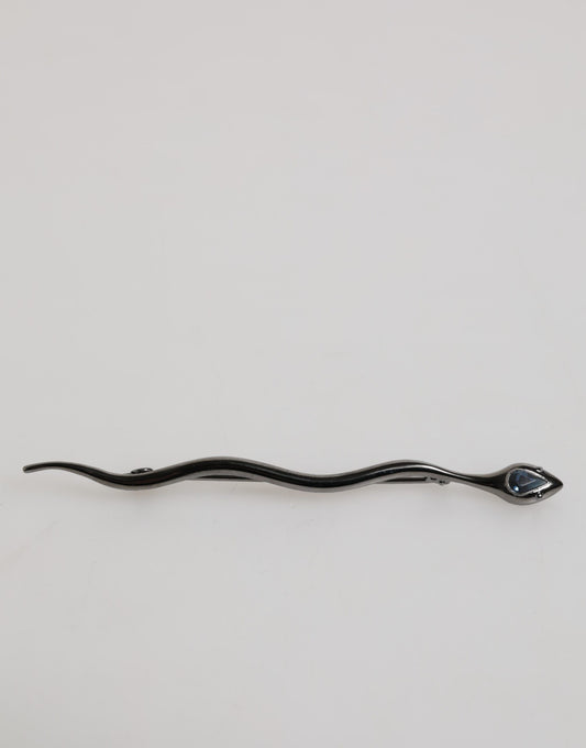 Black Brass Crystal Spilla Serpente Mens Brooch Pin
