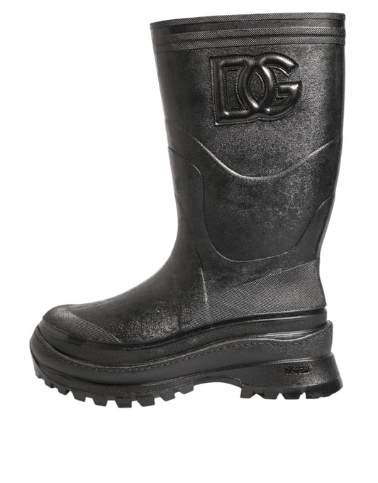 Metallic Black Pull On Rain Boots Men Shoes