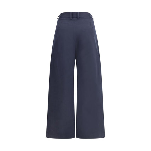 Blue Cotton Casual Pants