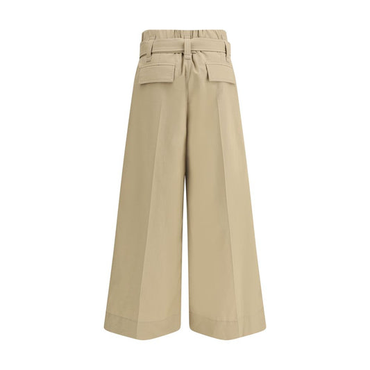Beige Cotton Cropped Pants