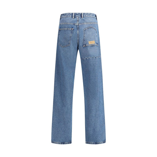 Blue Cotton Straight-Leg Jeans